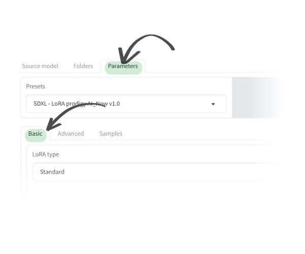 A screenshot of the Think Diffusion interface showing the parameters tab where the bulk of the LoRA set up will occur