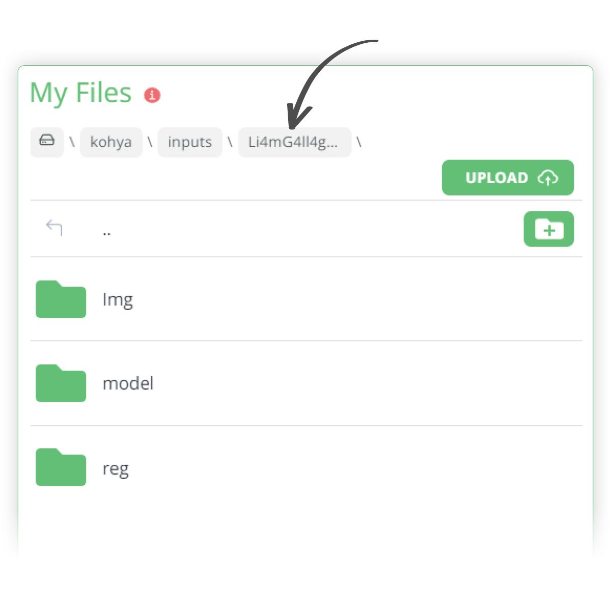 A screenshot of the Think Diffusion interface showing the output model subfolder in the LoRA model folder