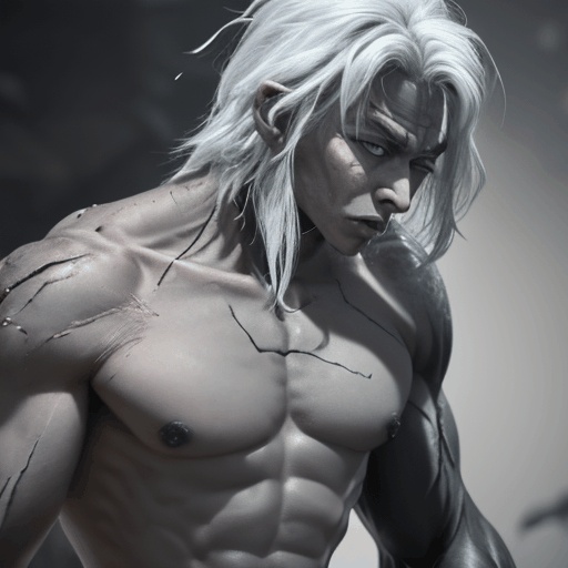 An animation of a muscular man with white hair made with AnimateDiff in ThinkDiffusion