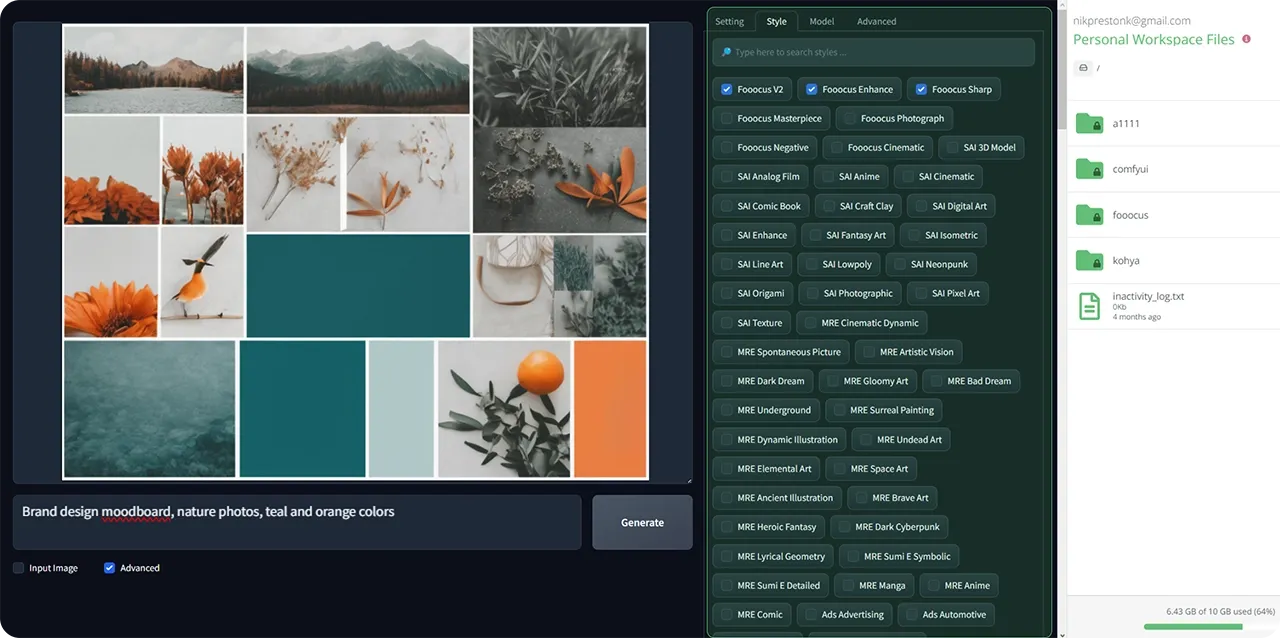 Stable Diffusion on ThinkDiffusion showing the Fooocus interface style tab