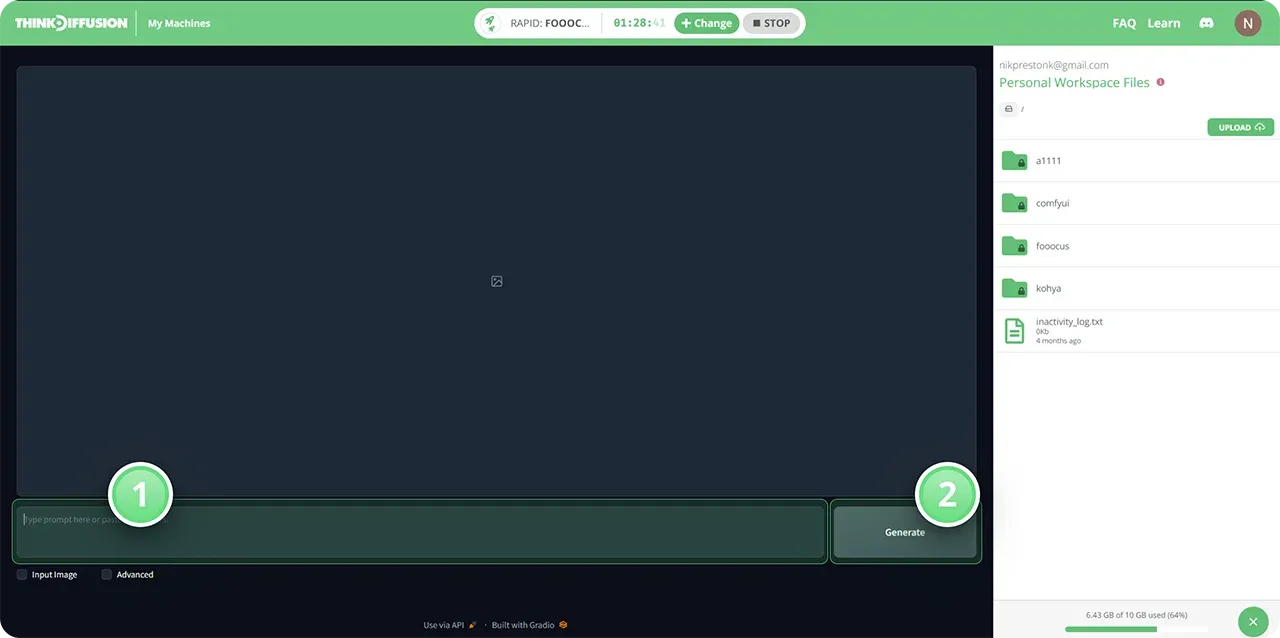 Stable Diffusion on ThinkDiffusion showing the Fooocus interface prompt box