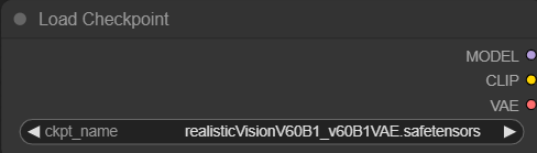 Selecting realisticVision as your checkpoint model in the ComfyUI Load Checkpoint node