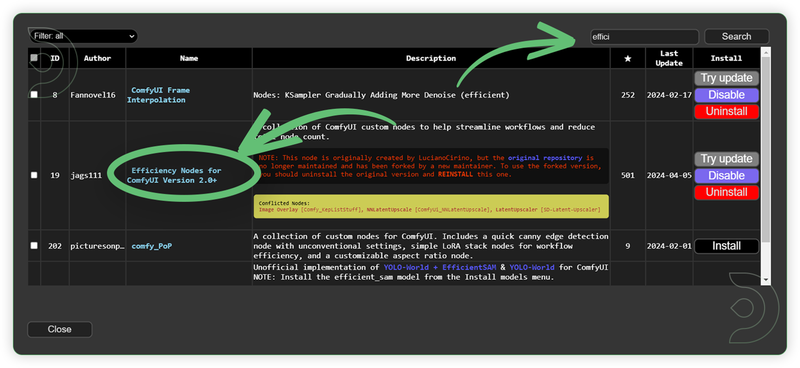 Installing the ComfyUI Efficiency custom node