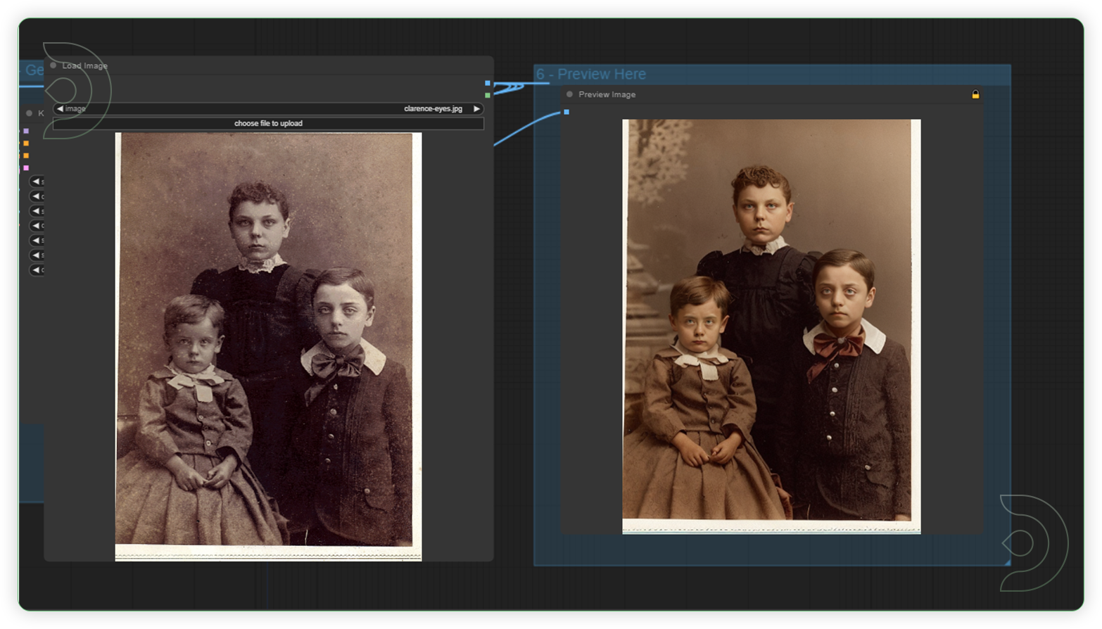 ThinkDiffusion StableDiffusion ComfyUI Photo Restoration workflow showing three kids restored