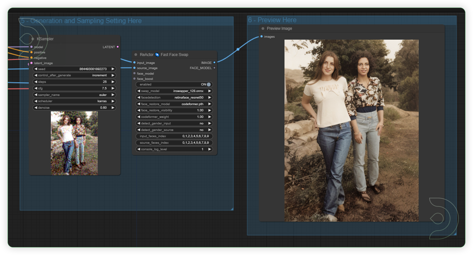 ThinkDiffusion StableDiffusion ComfyUI Photo Restoration workflow showing overview of workflow output