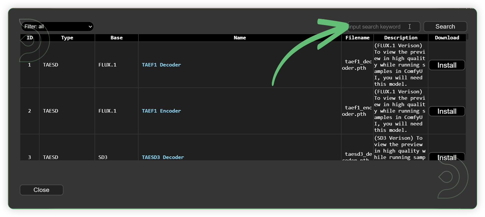 ThinkDiffusion StableDiffusion ComfyUI Transform Videos with AI shows where to search and install the available model