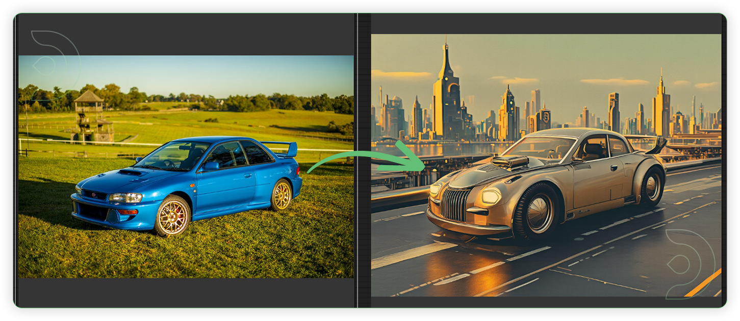 ThinkDiffusion StableDiffusion ComfyUI flux with controlnet showing a car