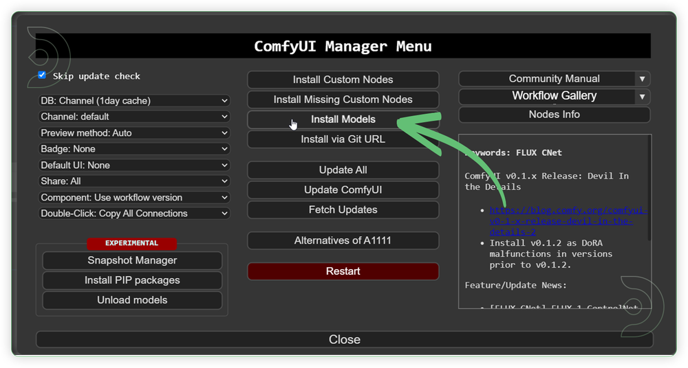 ThinkDiffusion StableDiffusion ComfyUI flux with controlnet shows where to find Install Models