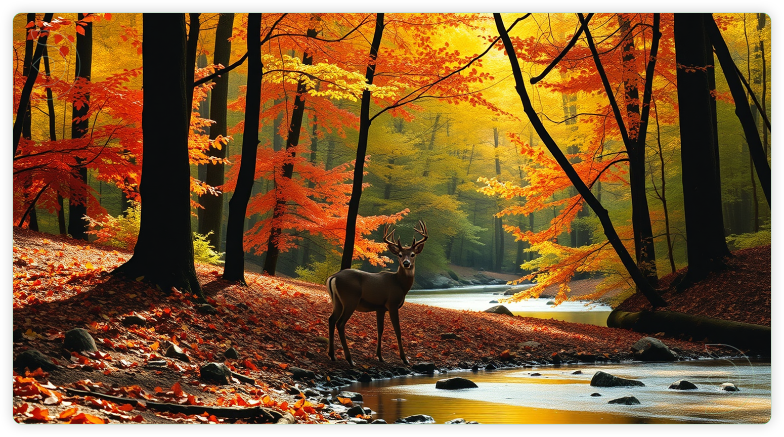 ThinkDiffusion StableDiffusion ComfyUI introduction to flux shows a deer in the beautiful forest landscape